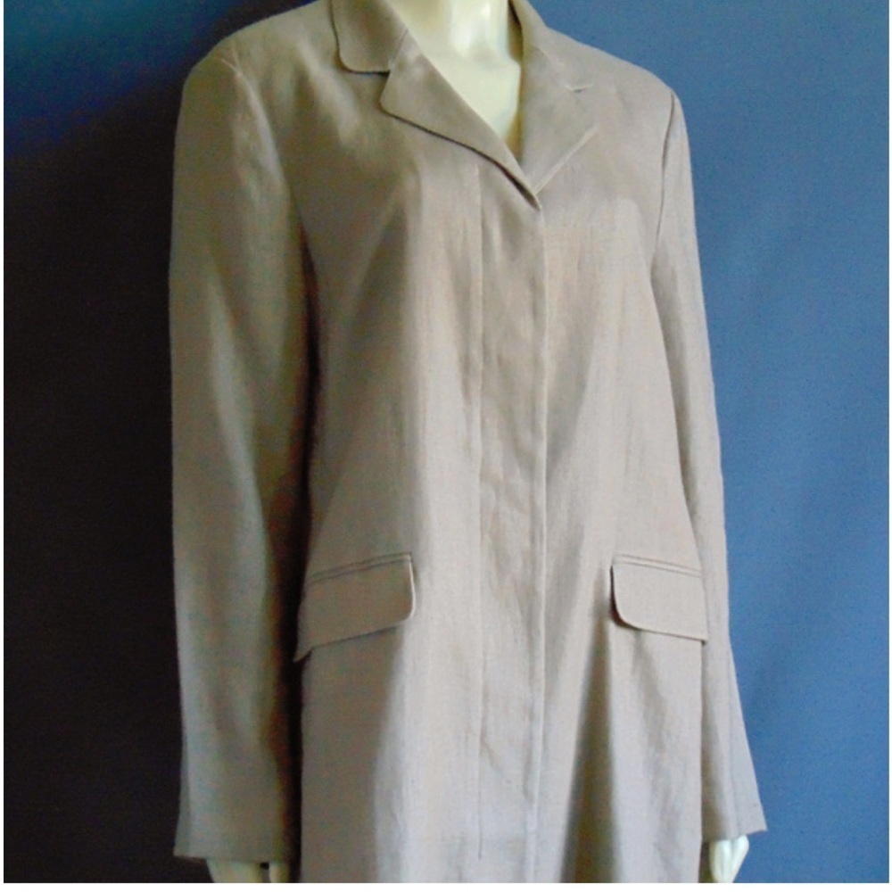 Sundance 100% Linen Duster Coat Khaki Longline Jacket Coastal Capsule Sz Medium - Picture 4 of 12